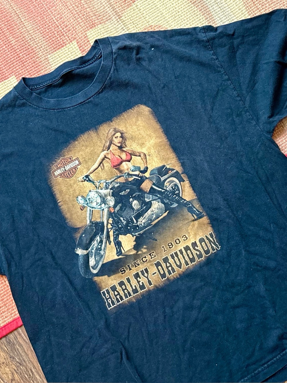 Harley Davidson Pin Up Service Girl T Shirt Black Graphic Men's Size Xl Indiana